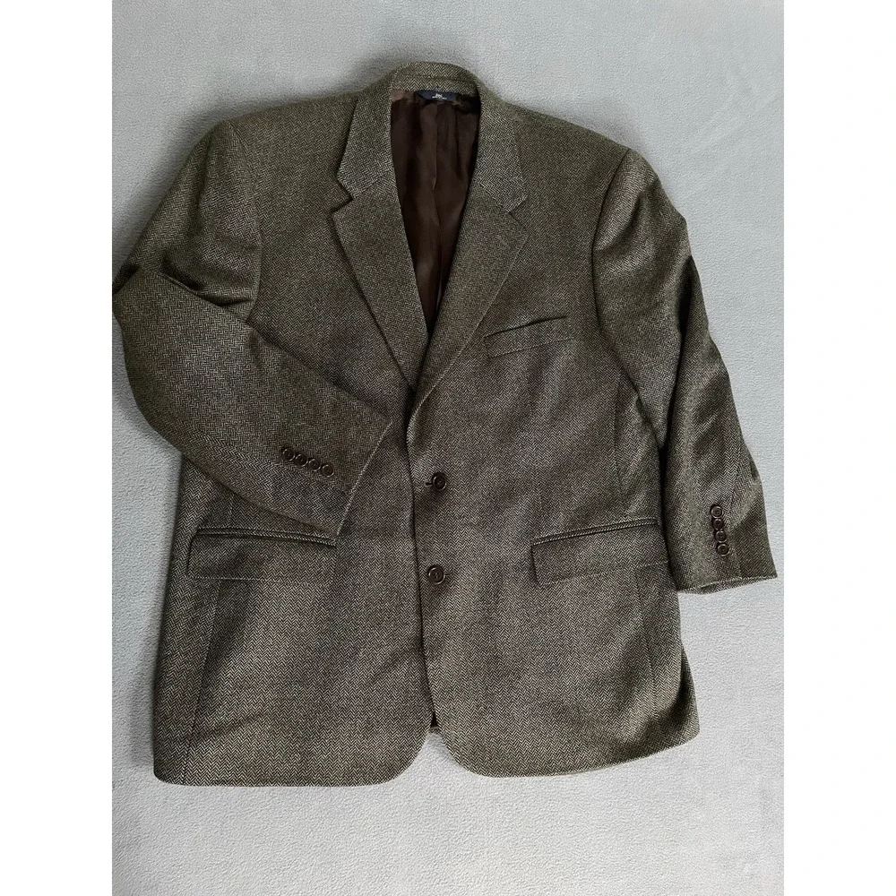 Brooks Brothers 346 Men 46R Brown Herringbone Sport Blazer 100 Lambswool